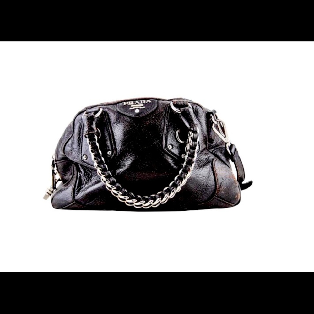 Prada Lux Cervo Chain Brown Leather Shoulder Bag